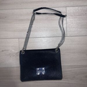 Karl Lagerfeld Paris Purse Black Shoulder Bag Silver Chain Saffiano Leather $825